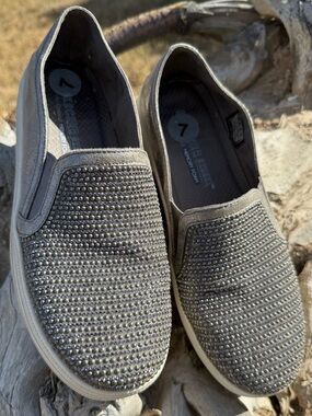 Skechers Street Memory Foam Slip-On Embellished Gray Crystal Casual Shoes